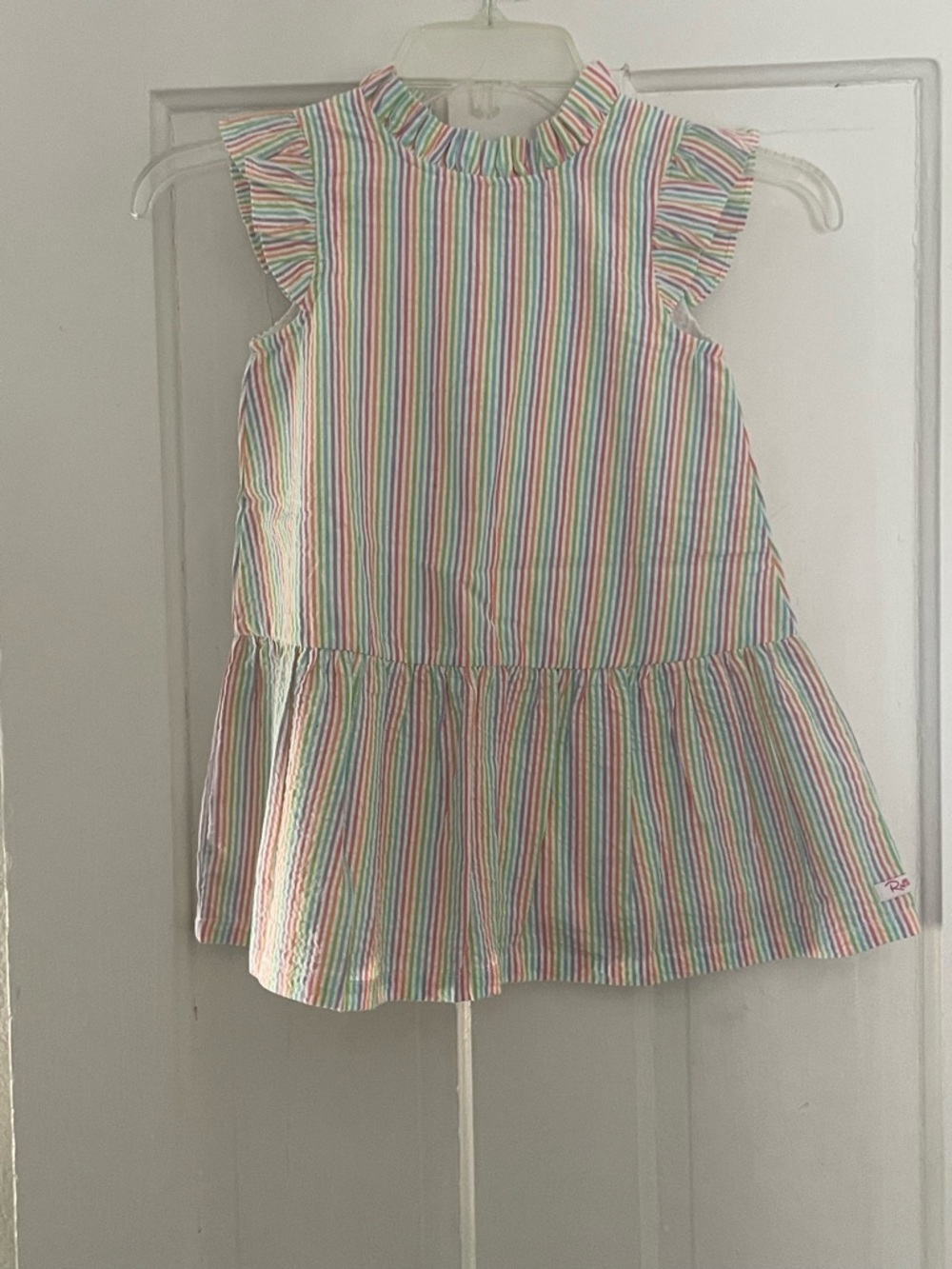 Ruffle Butts Girls' Rainbow Stripe Ruffle-Sleeve Dress Toddler 3T Summer